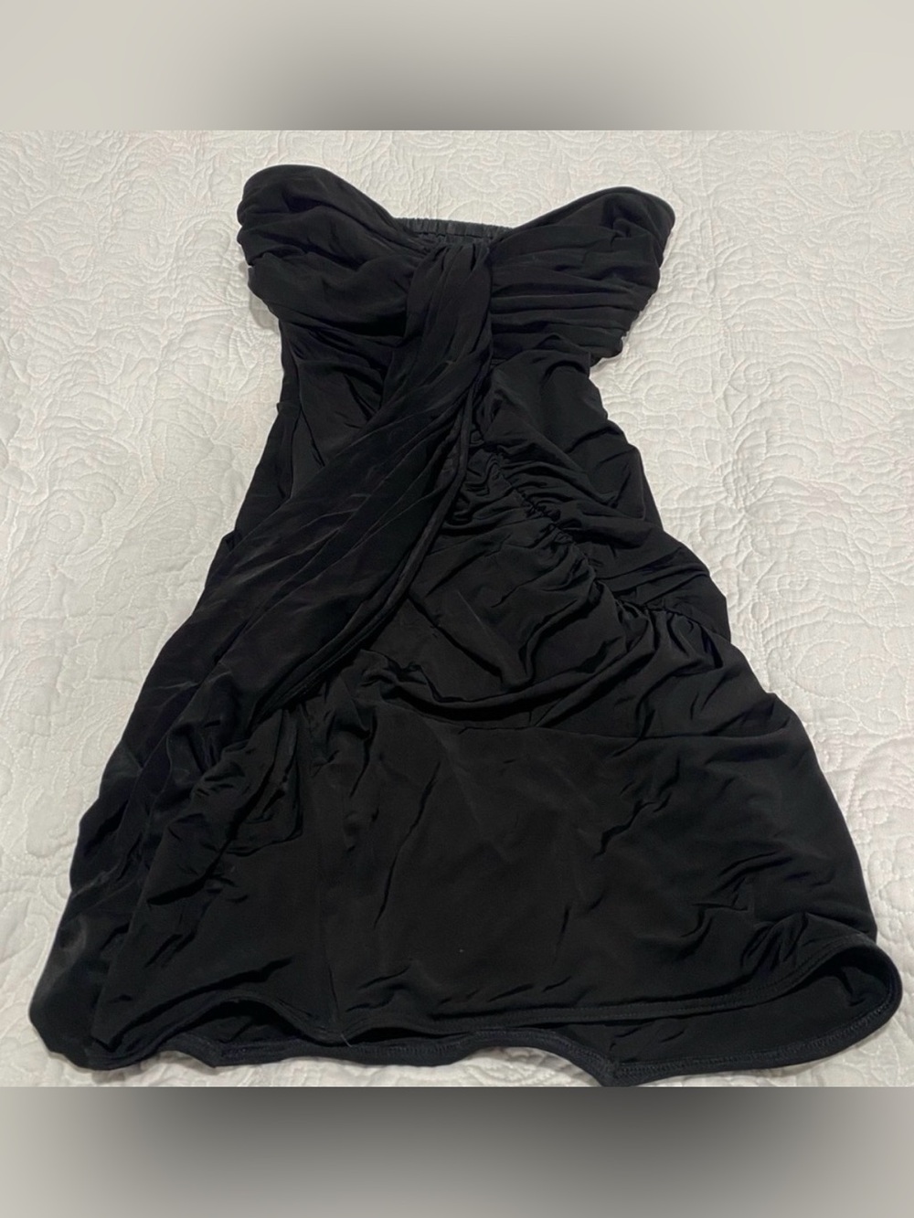 Strapless Black Ruched Mini Dress